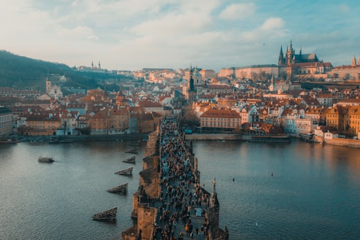 Warm European cityscape at golden hour